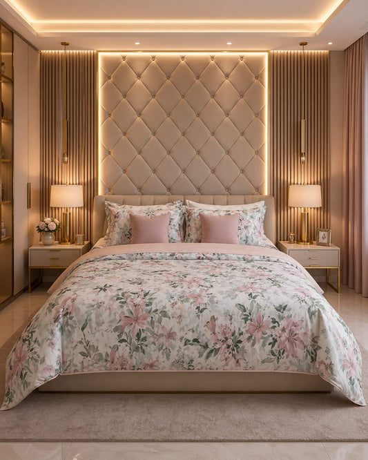 Blush Bloom Cotton Satin Bedsheet