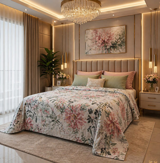 Blush Bloom Cotton Satin Bedsheet