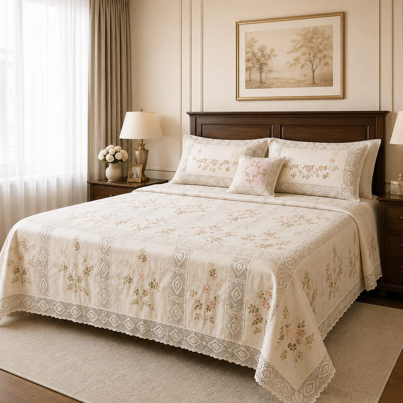 Elegant Floral Bridal Bedsheet Set – Premium Cotton