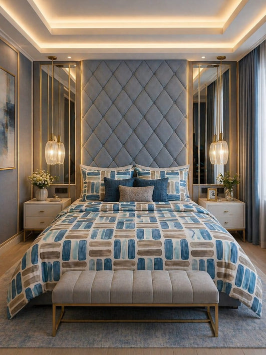 Azure Blocks Cotton Bedsheet