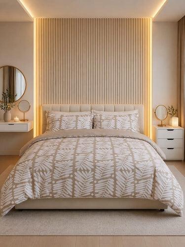 Beige Leaf Cotton Bedsheet