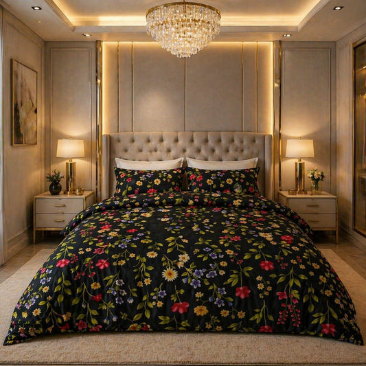 Midnight Blossom Cotton Bedsheet