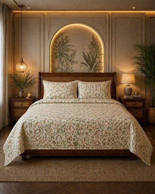 Botanical Ivory Cotton Bedsheet