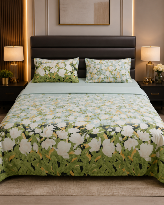 White Blossom Cotton Bedsheet Set