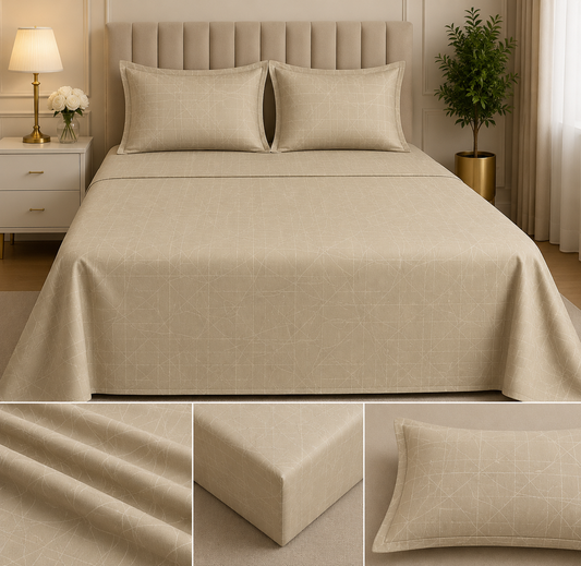 Biscuit Beige Cotton Satin Bedsheet Set