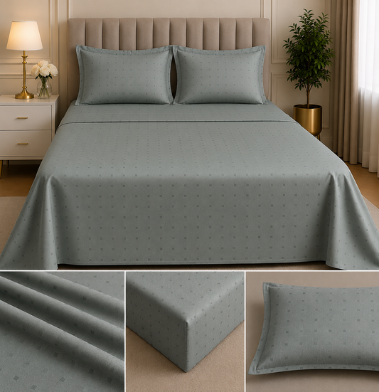 Greenish Grey Cotton Satin Bedsheet Set