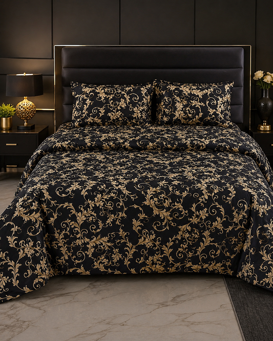 Royal Black Luxury Cotton Bedsheet Set